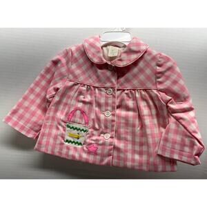 Vintage Pink and White Checkered Jacket with Basket - Size 12 Months